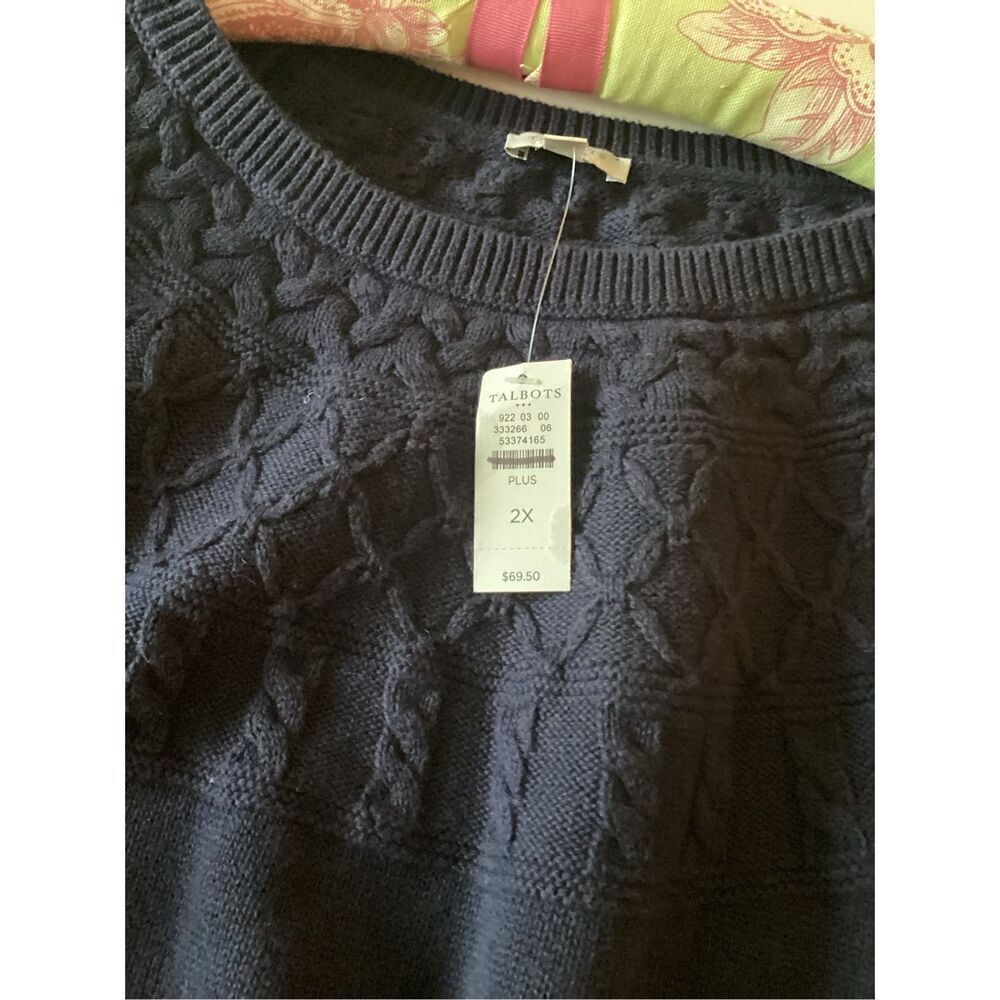 NEW Talbots Soft Cable Knit Pullover Sweater Sz 2XL Navy Fair Isle - Picture 4 of 9
